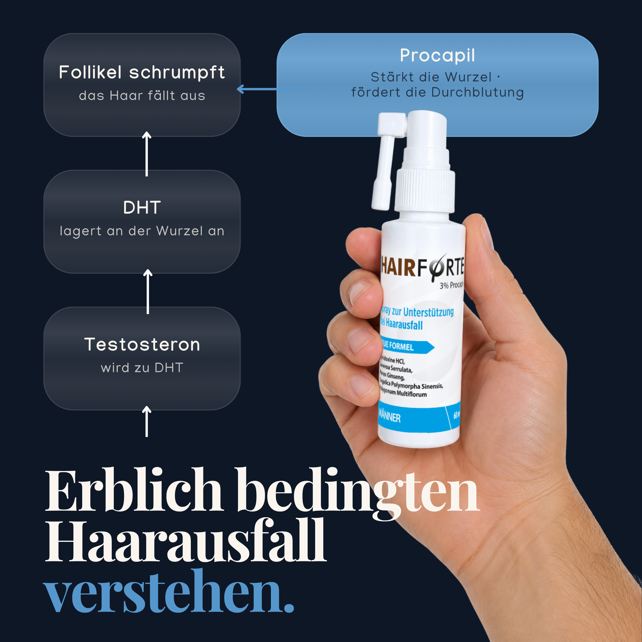 Hairforte Spray für Männer 3% Procapil gegen Haarverlust DHT Blocker 3er Set